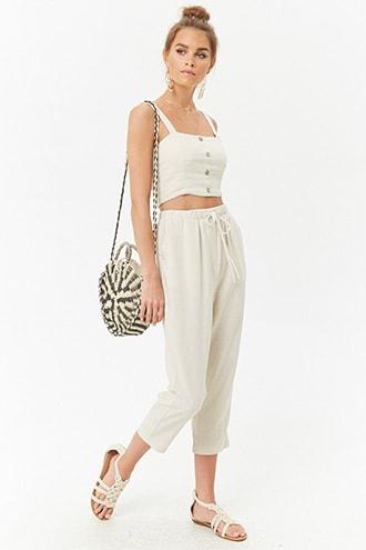 Forever21 Linen-blend Drawstring Capris