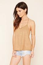 Forever21 Women's  Camel Faux Suede Crochet Cami