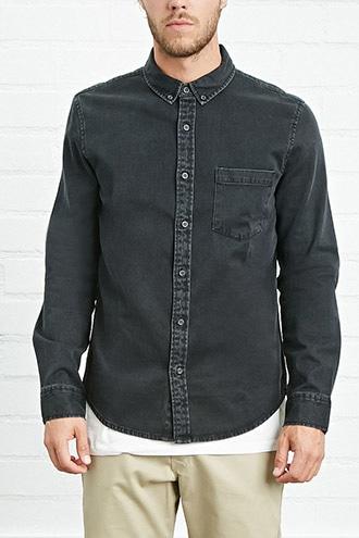 21 Men Men's Black Classic Twill Pocket Shirt