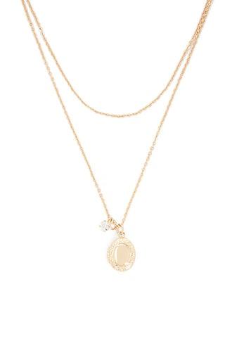 Forever21 Layered Locket & Rhinestone Pendant Necklace