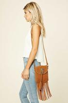Forever21 Tan Stud And Fringe Suede Crossbody