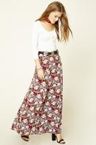 Forever21 Women's  Burgundy & Blush Floral Print Maxi Skirt
