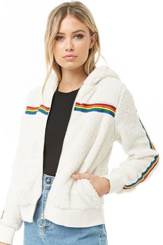 Forever21 Faux Shearling Rainbow Jacket