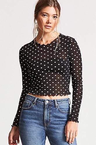 Forever21 Mesh Polka Dot Crop Top