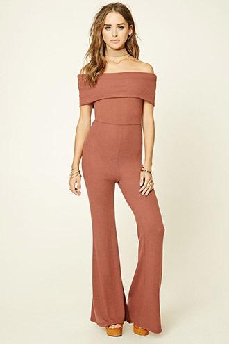 Forever21 Women's  Brick Off-the-shoulder Jumpsuit
