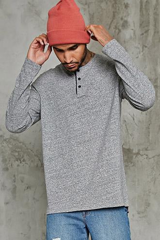 Forever21 Marled Knit Henley Tee