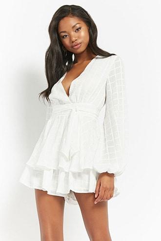 Forever21 Grid Chiffon Ruffle Romper