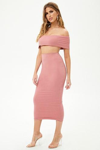 Forever21 Off-the-shoulder Crop Top & Maxi Skirt Set