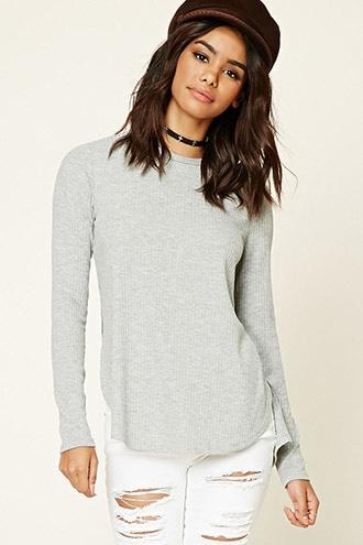 Forever21 Women's  Heather Grey Ribbed Dolphin Hem Top