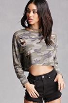 Forever21 Distressed Camo Print Crop Top