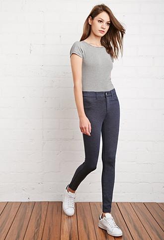 Forever21 Women's  Skinny Heathered Pants (heather Navy)