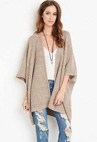 Forever21 Women's Draped Open-front Cardigan (taupe/cream)