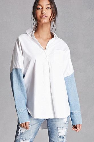 Forever21 Denim Sleeve Button-down Shirt