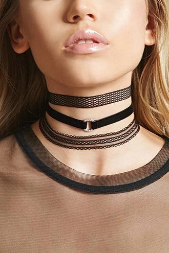 Forever21 Mesh And Velvet Choker Set