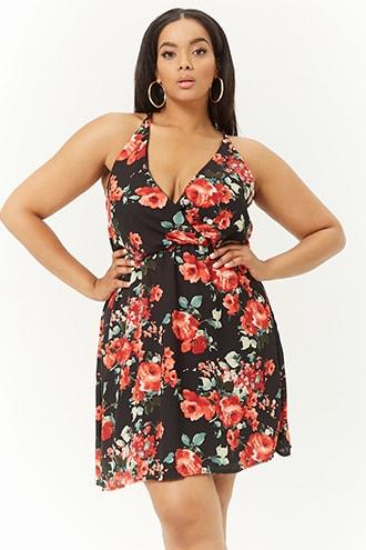 Forever21 Plus Size Chiffon Floral Surplice Mini Dress