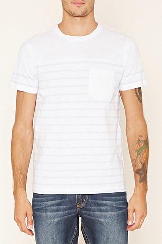 21 Men Men's  White & Blue Striped Pocket Tee