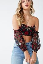 Forever21 Mesh Floral Embroidered Crop Top