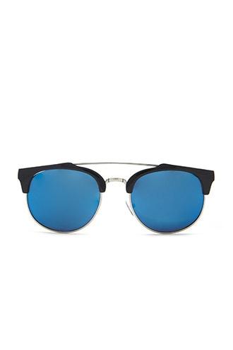 21 Men Black & Blue Men Browline Round Sunglasses