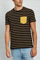 21 Men Men's  Black & Mustard Striped Pocket Tee