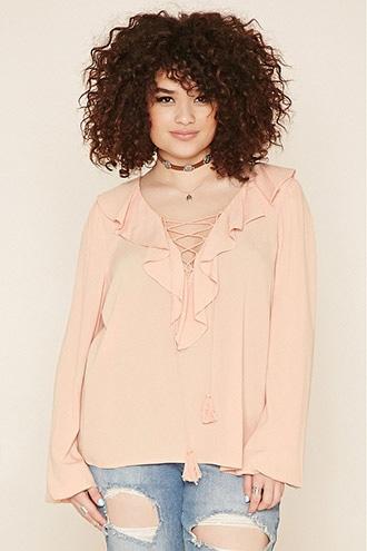 Forever21 Plus Women's  Plus Size Ruffle Lace-up Top