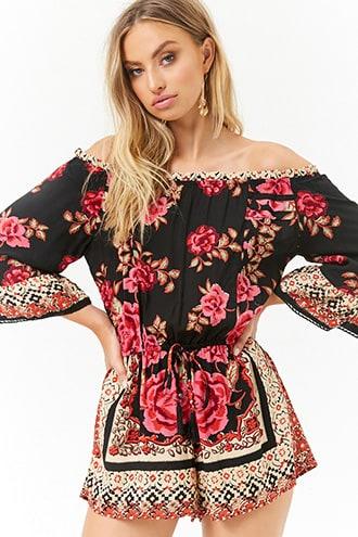 Forever21 Floral Print Off-the-shoulder Romper