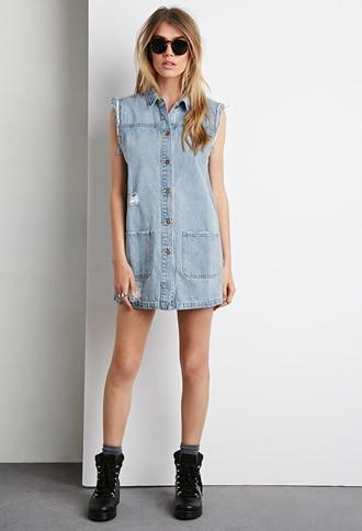 Forever21 Longline Distressed Denim Vest