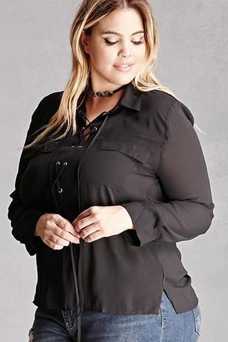 Forever21 Lace-up Popover Blouse