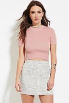 Forever21 Women's  Pink Ribbed Mock Neck Top