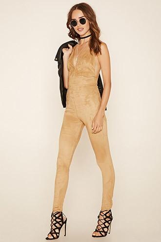 Forever21 Women's  Faux Suede Jumpsuit