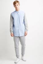 21 Men Heathered-sleeve Oxford Shirt