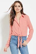 Love21 Women's  Pink Contemporary Knot-front Shirt