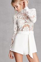 Forever21 Women's  White Selfie Leslie Crochet Romper