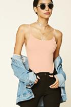 Forever21 Plus Women's  Dusty Pink Stretch-knit Cami Bodysuit