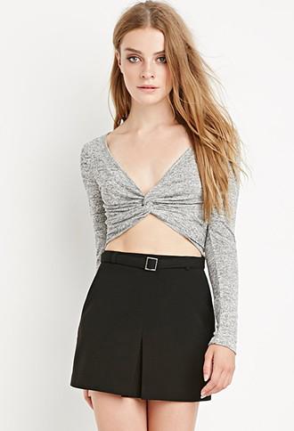 Forever21 Women's  Twisted V-neck Crop Top (grey)