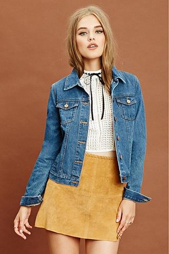 Forever21 Women's  Dark Denim Button Front Denim Jacket