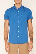 21 Men Men's  Blue & White Dotted Cotton Pocket Shirt