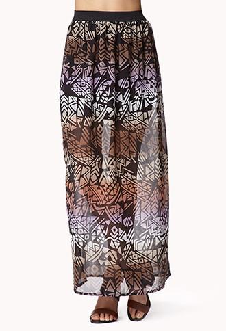Forever21 Striped Tribal-inspired Maxi Skirt