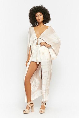 Forever21 Tie-dye Open-front Longline Cardigan