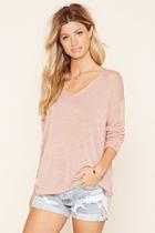 Forever21 Women's  Dusty Pink Slub Knit V-neck Sweater