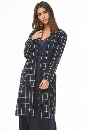 Forever21 Grid Print Longline Jacket