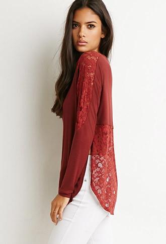 Forever21 Lace Slub Knit Top