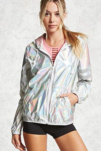 Forever21 Holographic Nylon Zip Jacket