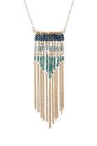 Forever21 Teal & Gold Beaded Longline Necklace