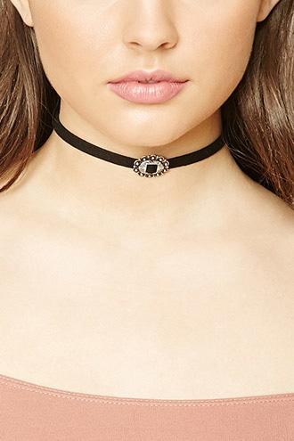 Forever21 Black & B.silver Ornate Pendant Choker