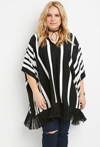 Forever21 Plus Striped Fringe Poncho