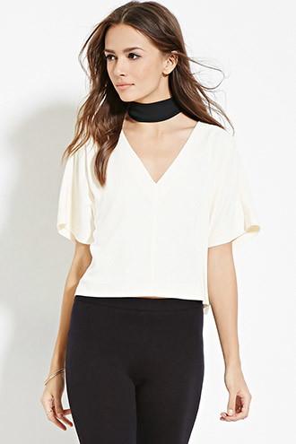 Forever21 Women's  Contemporary Boxy V-neck Top
