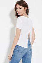 Forever21 Women's  White Split-back Tee