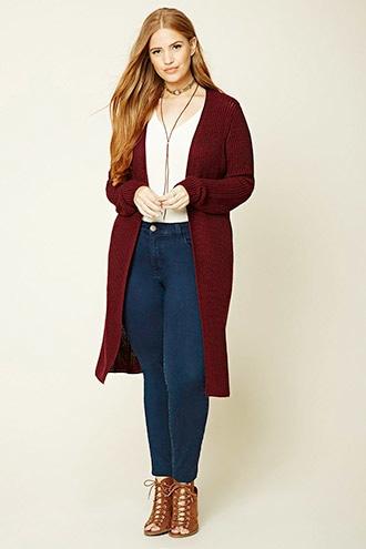 Forever21 Plus Women's  Burgundy Plus Size Longline Cardigan