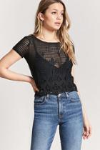 Forever21 Heathered Sheer Crochet Open-knit Top