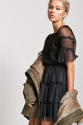 Forever21 Sheer Tiered-ruffle Dress